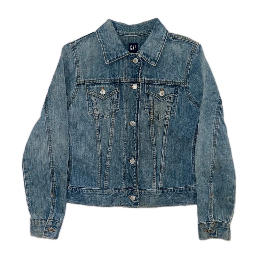 Gap Women's Size Small Jean Jacket Blue Stretch‎ Denim VTG Y2K Distressed